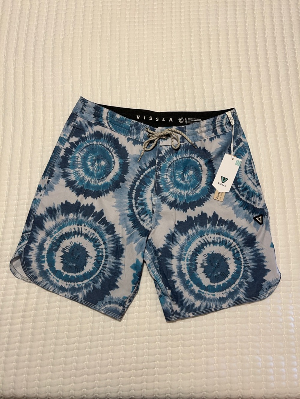 VISSLA Teal and Navy Tie-Dye Swim Board Shorts 32” waist